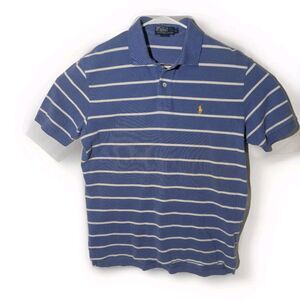 Polo Ralph Lauren Polo Shirt Mens Large Blue  Striped Rugby Short Sleeve Cotton